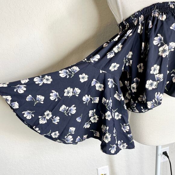 LF Love Floral Bardot Flutter Top Navy Print Size Small New - Picture 6 of 9